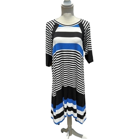 🌻Chris McLaughlin Blue White & Black 1/2 Sleeve Causal Dress Size 14 - Picture 2 of 8